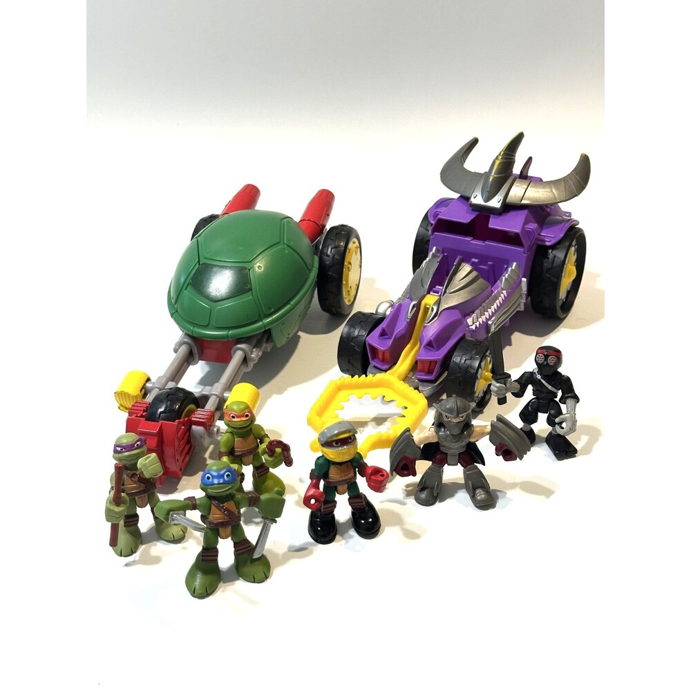 PLAYMATES TMNT LOT Shredder Claw Vehicle Cycle 4 Ninja Turtles Half Shell Foot